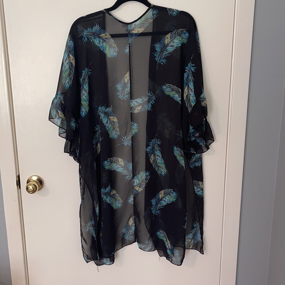 The Zig Zag Stripe sheer black feather kimono - Picture 11 of 12